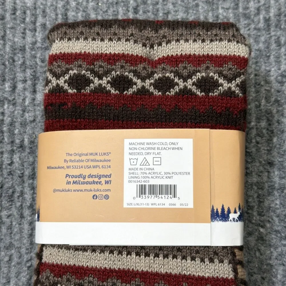 MUK LUKS Mens Slipper Socks L/XL Shoe Size 11/13 Non-Slip Warm Comfortable NEW